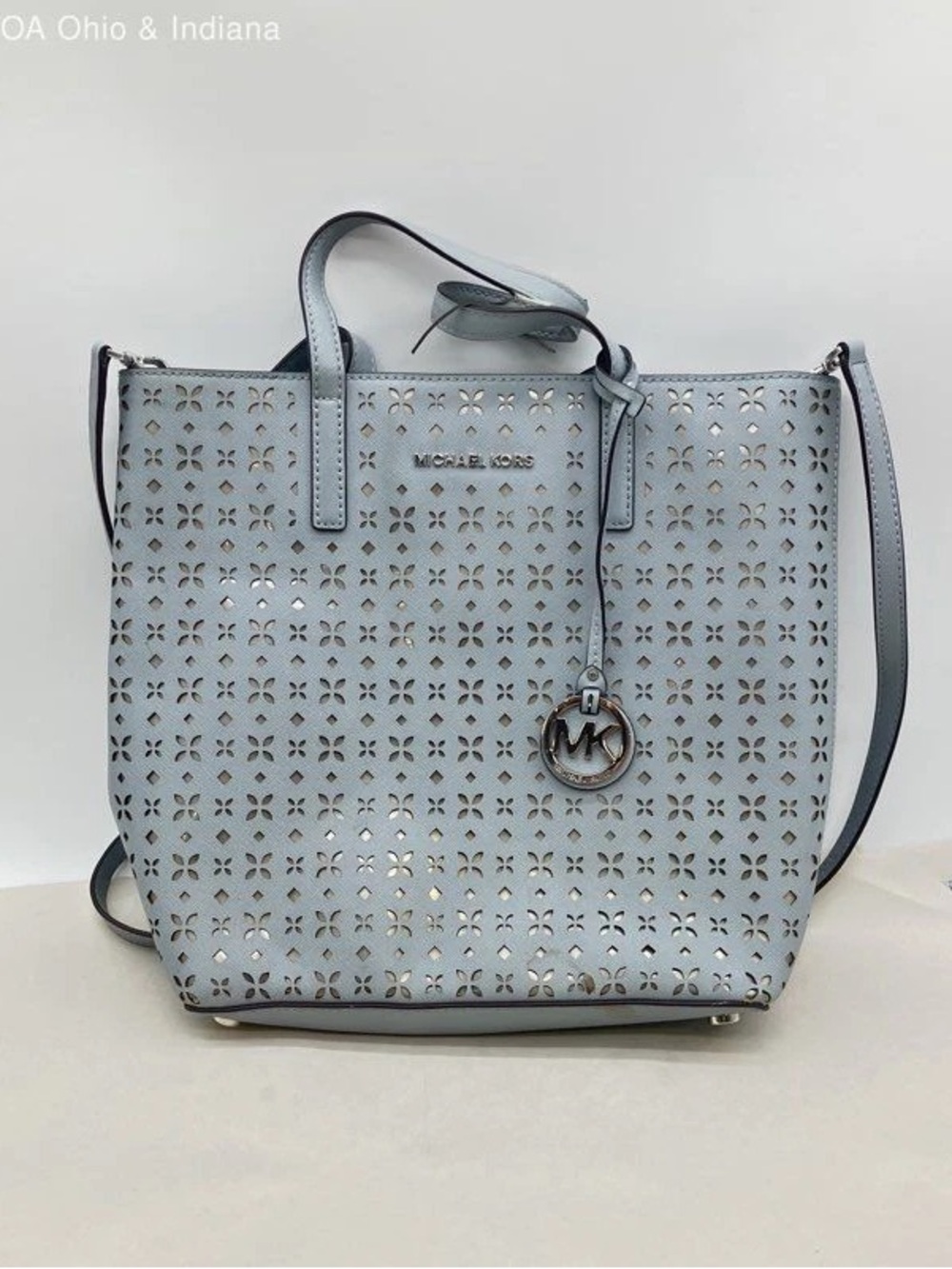 MICHAEL Michael Kors Perforated Tote in Light Blue Gray
